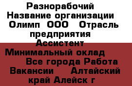 Разнорабочий › Название организации ­ Олимп, ООО › Отрасль предприятия ­ Ассистент › Минимальный оклад ­ 25 000 - Все города Работа » Вакансии   . Алтайский край,Алейск г.